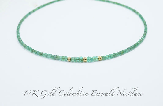 Colombian Emerald Necklace for women, Beaded Necklace, 14K Solid Gold, May Birthstone, Natural Beads, Gift for Her, Green, Mother's day gift